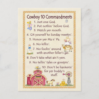 Cowboy-10-Gebote - Bauernhof Postkarte