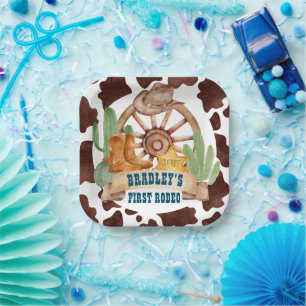 Cowboy 1. Rodeo Pferde Farm Party personalisiert Pappteller