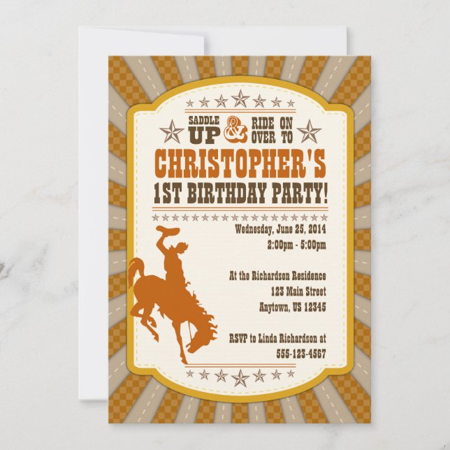 Cowboy 1er Anniversaire Fête Invitation (Devant)