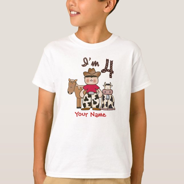 Cowboy-4. Geburtstag personalisiert T-Shirt (Vorderseite)