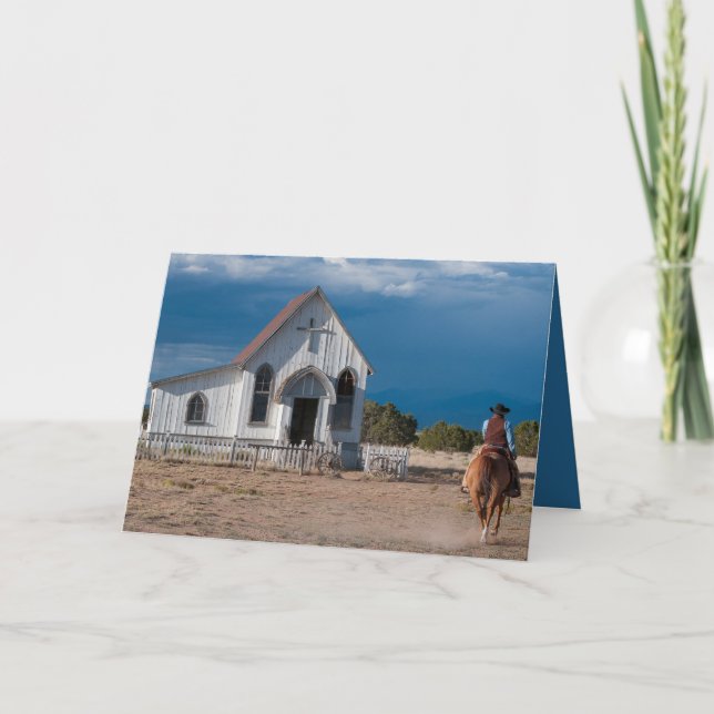 Cowboy À L'Église Carte De Noël (Devant)