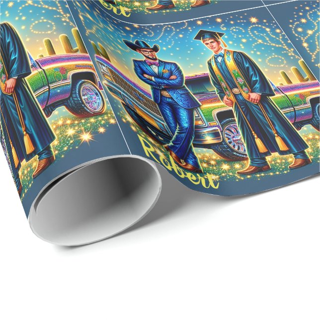 Cowboy Abschluss Typ mit Lieferwagen Truck Custom Geschenkpapier (Rolleneckpunkt)