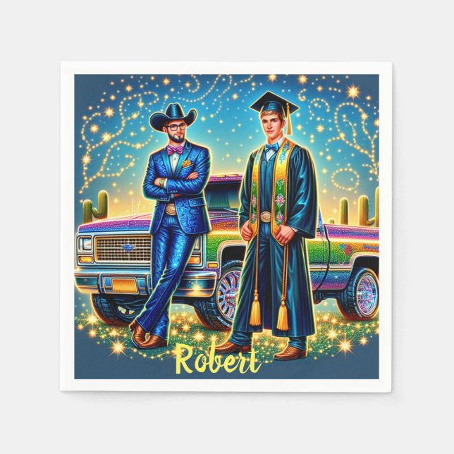 Cowboy Abschluss Typ mit Lieferwagen Truck Custom Serviette (Vorderseite)