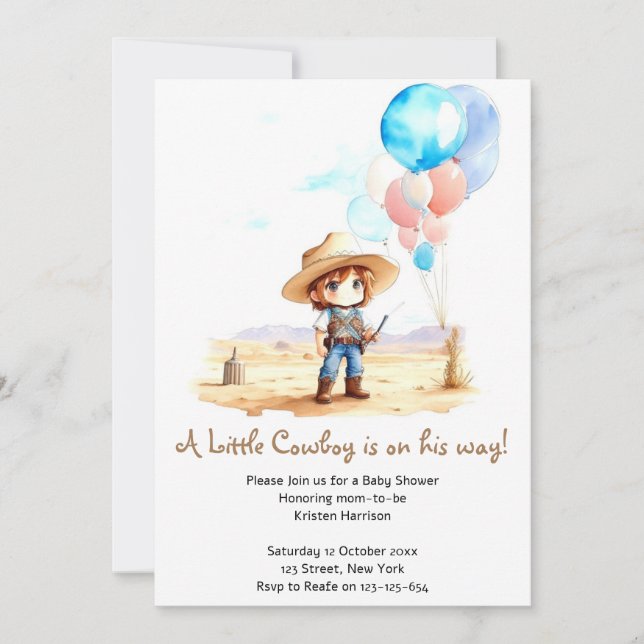 Cowboy Adventure Baby Boy's Wild West Shower Einladung (Vorderseite)