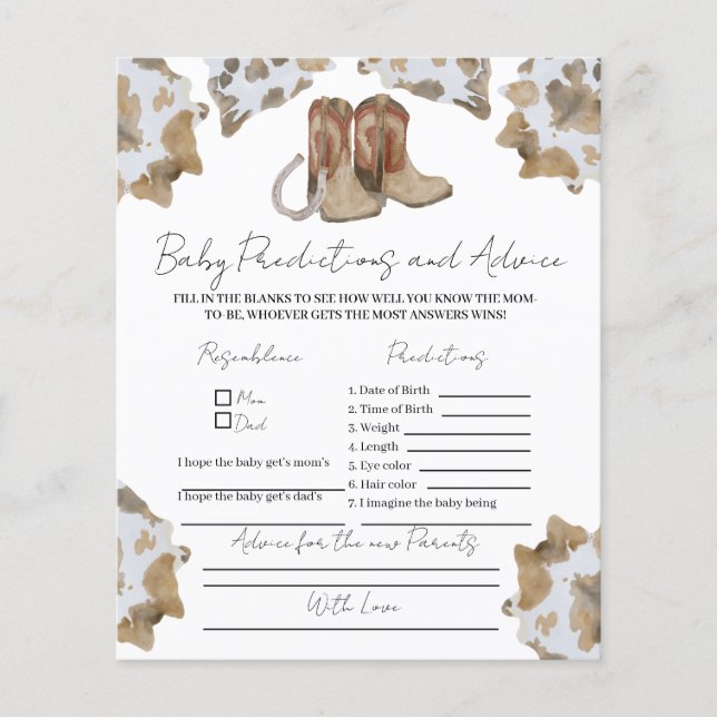 Cowboy Advice für neues Elternspiel. (Vorderseite)