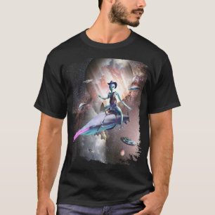 Cowboy-Alien im Weltraum reitet auf einem Laserhai T-Shirt