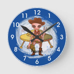 Cowboy-Alien-Uhr Runde Wanduhr