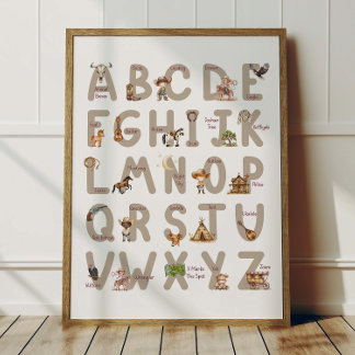 Cowboy-Alphabet-ABC-Plakat für Kinderzimmer-Dekora Poster