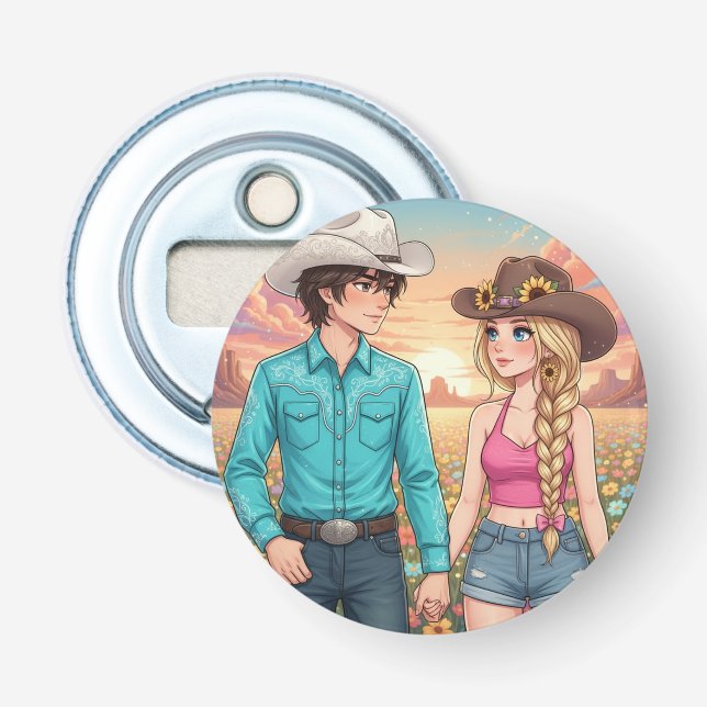 cowboy and cowgirl anime style flaschenöffner (Vorderseite)