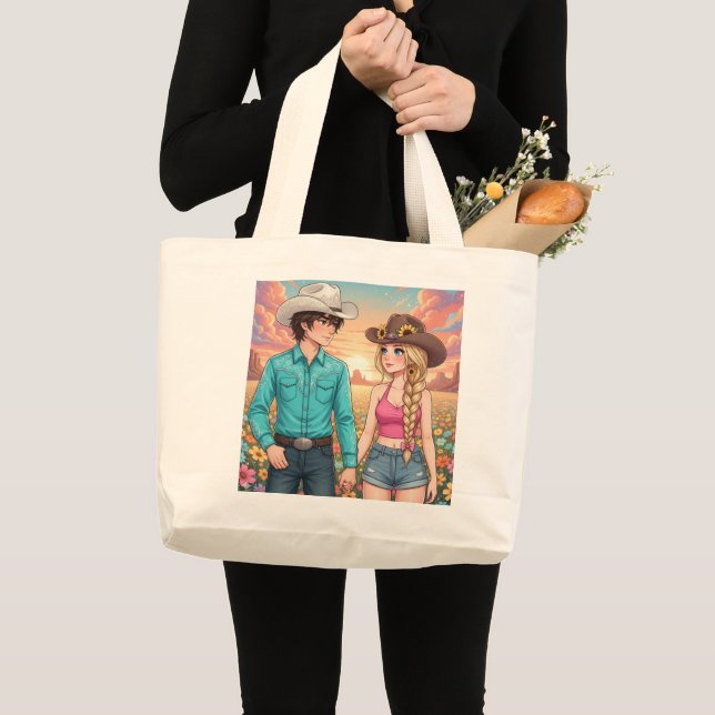 cowboy and cowgirl anime style jumbo stoffbeutel (Vorderseite (Produkt))