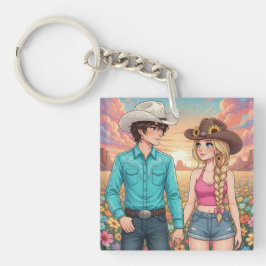 cowboy and cowgirl anime style schlüsselanhänger