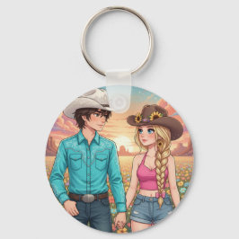 cowboy and cowgirl anime style schlüsselanhänger