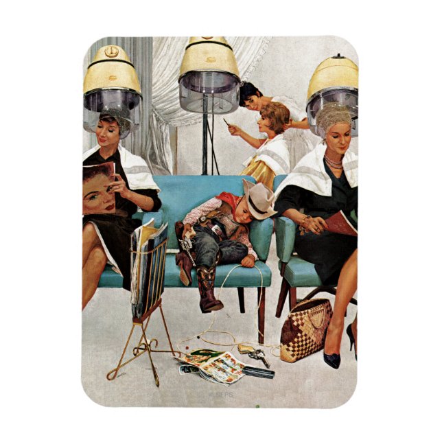 Cowboy Asleep in Beauty Salon Magnet (Vertikal)