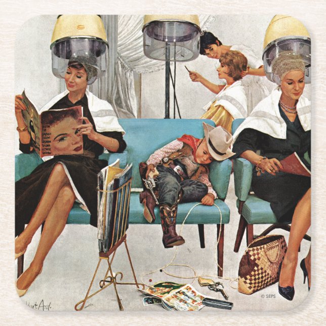 Cowboy Asleep in Beauty Salon Rechteckiger Pappuntersetzer (Vorderseite)
