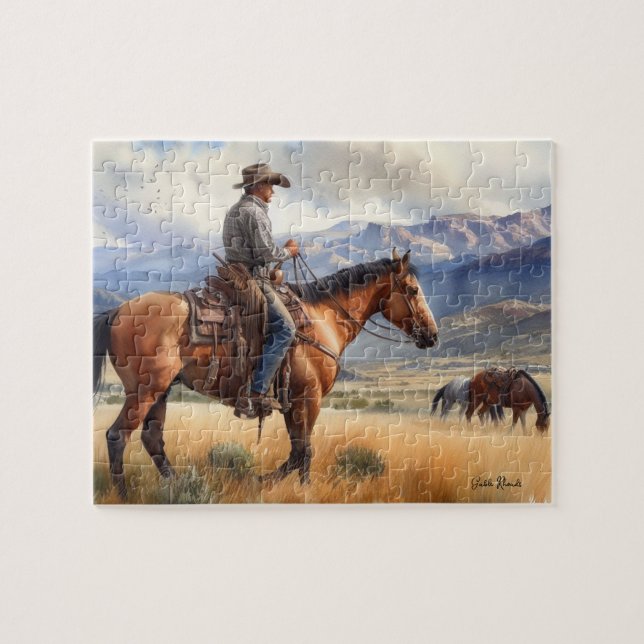 Cowboy auf Buckskin Pferd (Horizontal)