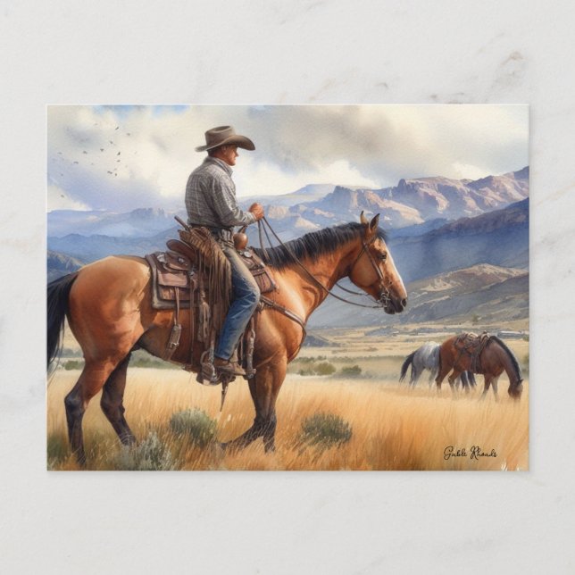 Cowboy auf Buckskin Pferd Postkarte (Vorderseite)