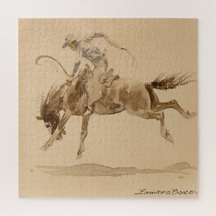 Cowboy auf einem bockenden Pferd von Edward Borein
