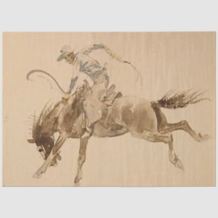 Cowboy auf einem bockenden Pferd von Edward Borein Seidenpapier