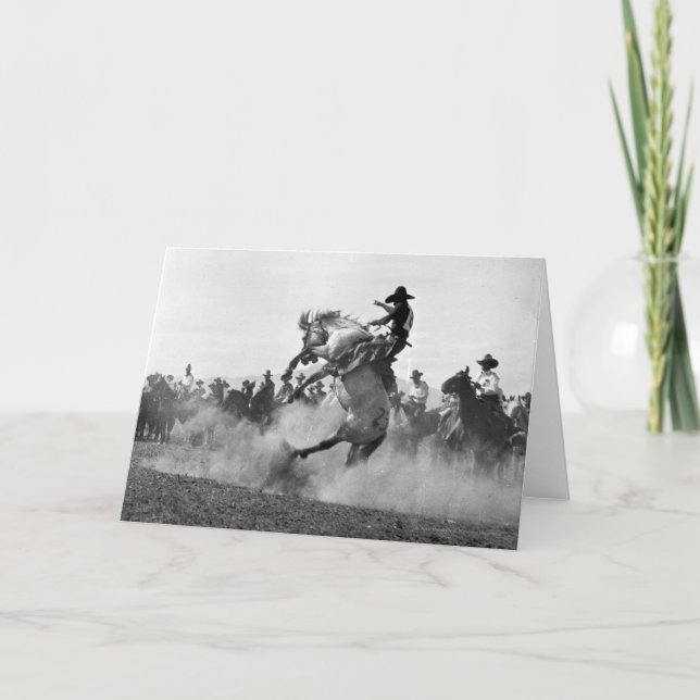 Cowboy auf einem buckligen Bronco Karte (Vorderseite)