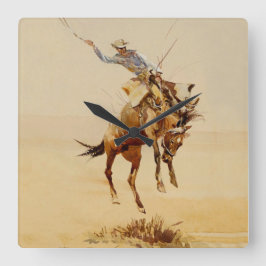 Cowboy auf einem Buckpferd #2 von Edward Borein Quadratische Wanduhr