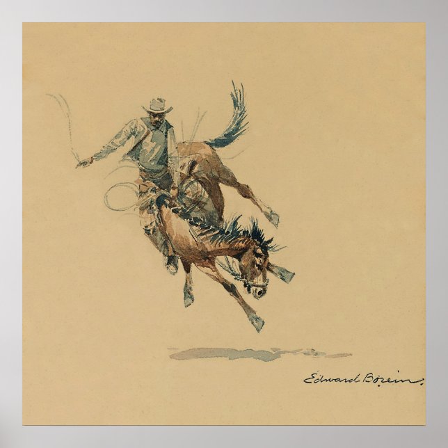 Cowboy auf einem Buckpferd #3 von Edward Borein Poster (Vorne)