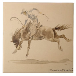 Cowboy auf einem Buckpferd von Edward Borein Fliese