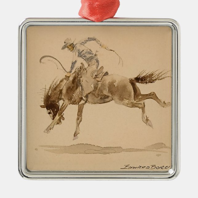 Cowboy auf einem Buckpferd von Edward Borein Ornament Aus Metall (Vorne)