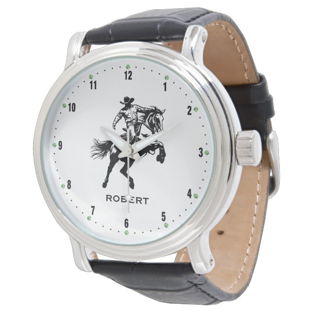 Cowboy auf einem Pferd Schwarz Ziffern Uhr (Schrägansicht)