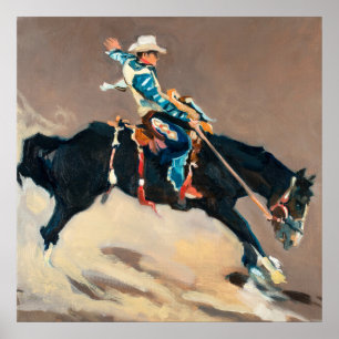 Cowboy auf einem sträubenden wilden Pferd am Rodeo Poster
