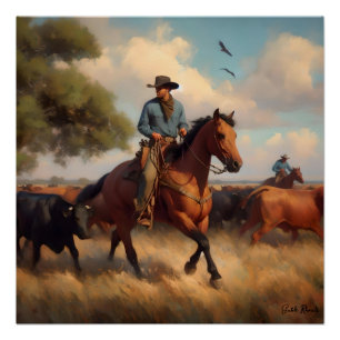 Cowboy auf Fuchsstute Poster