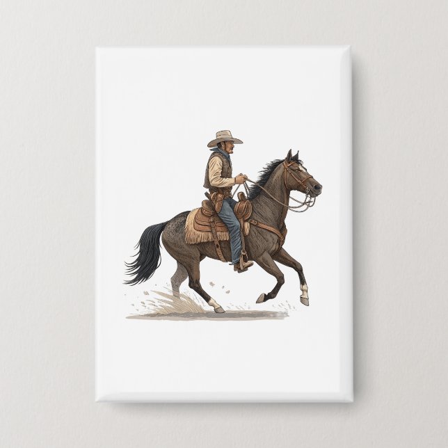 Cowboy auf Pferd Button (Vorderseite)