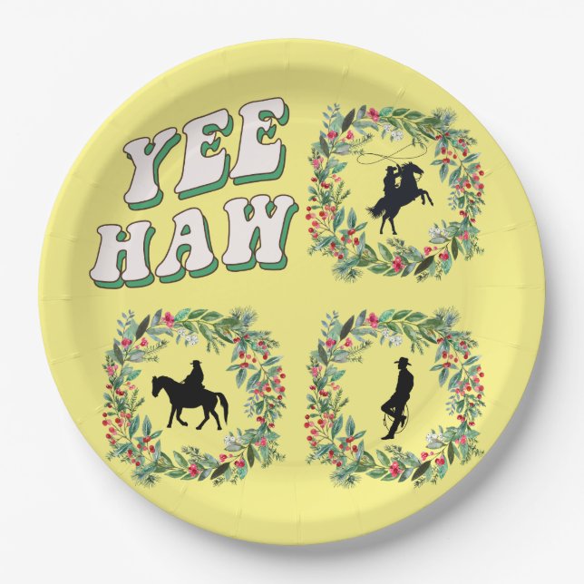 Cowboy auf Pferd howdy y'all Boots gelb Pappteller (Vorderseite)