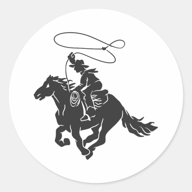 Cowboy auf Pferd mit Lasso Runder Aufkleber (Vorderseite)