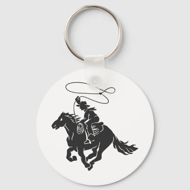 Cowboy auf Pferd mit Lasso Schlüsselanhänger (Vorderseite)