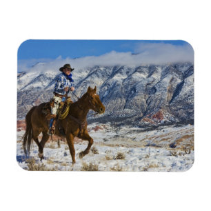 Cowboy auf Pferd mit Lederklappen Magnet
