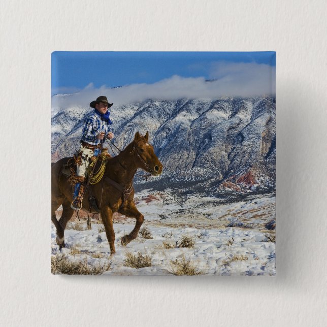 Cowboy auf Pferd mit Lederschäften Button (Vorderseite)