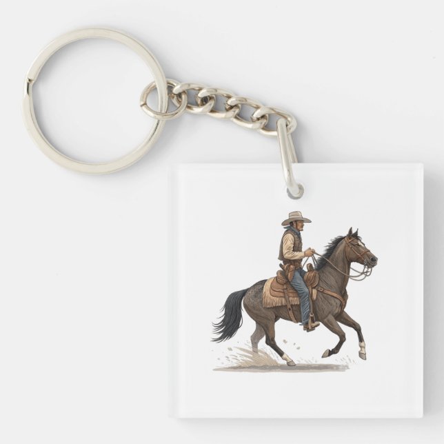 Cowboy auf Pferd Schlüsselanhänger (Vorderseite)