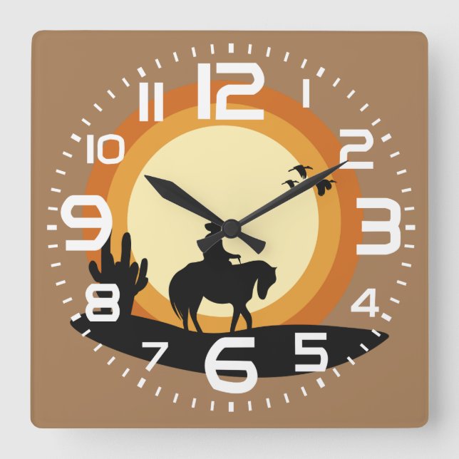 Cowboy auf Pferderücken Quadratische Wanduhr (Vorderseite)