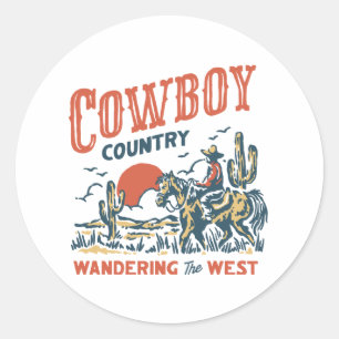 Cowboy-Aufkleber Retro Vintage Western Wilder West Runder Aufkleber