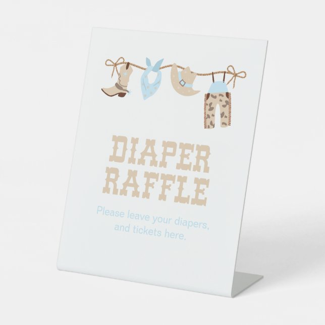 Cowboy Baby Duschdusche Windeln Raffle Sockelschild (Vorderseite)