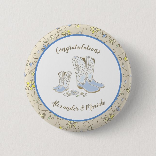 Cowboy Baby Dusche Country Western Blue Boy Button (Vorderseite)