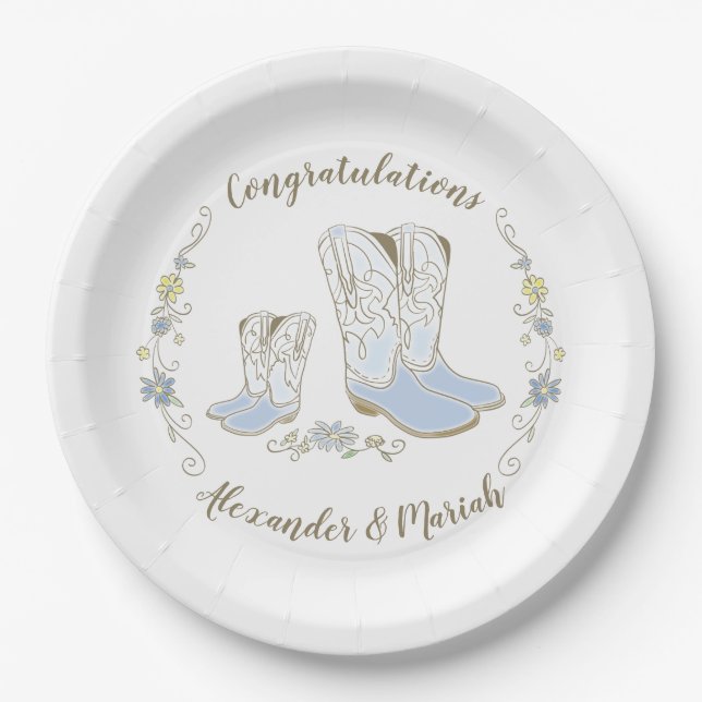 Cowboy Baby Dusche Country Western Blue Boy Pappteller (Vorderseite)