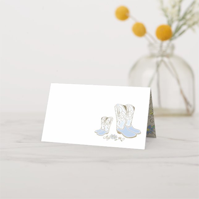 Cowboy Baby Dusche Country Western Blue Boy Platzkarte (Vorderseite)
