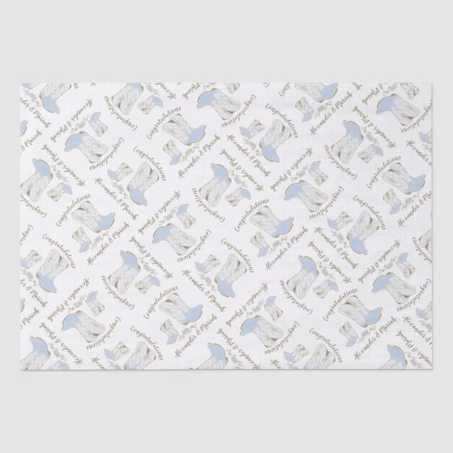 Cowboy Baby Dusche Country Western Blue Boy Seidenpapier (Vorderseite)