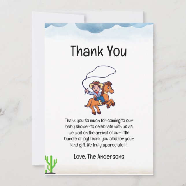 Cowboy Baby Dusche Danke Karte (Vorderseite)
