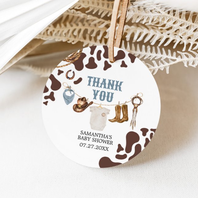 Cowboy Baby Dusche Runde Geschenkanhänger (Cowboy Baby Shower Round Favor Tags )