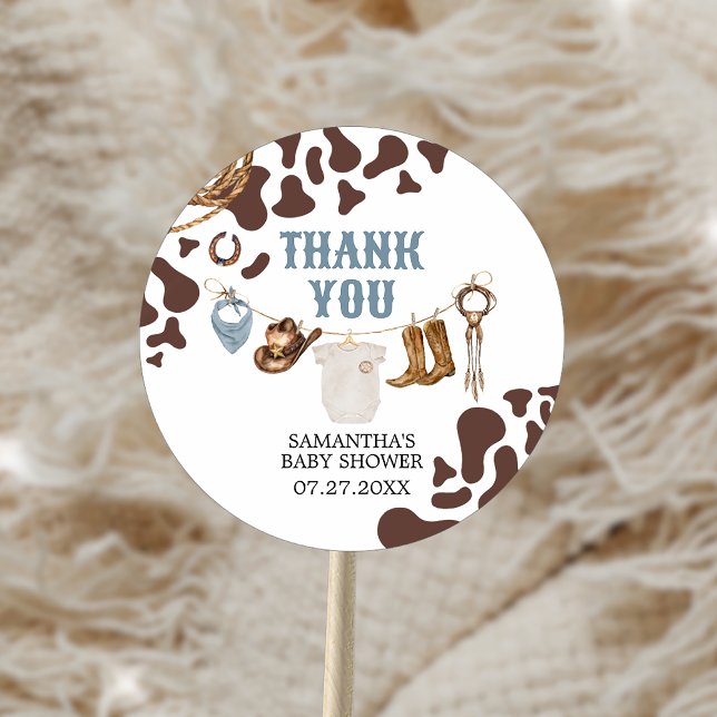 Cowboy Baby-Dusche Runder Aufkleber (Cowboy Baby Shower Sticker)