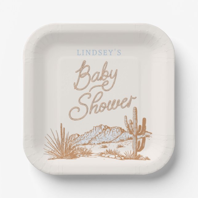 Cowboy Baby Dusche Teller (Vorderseite)