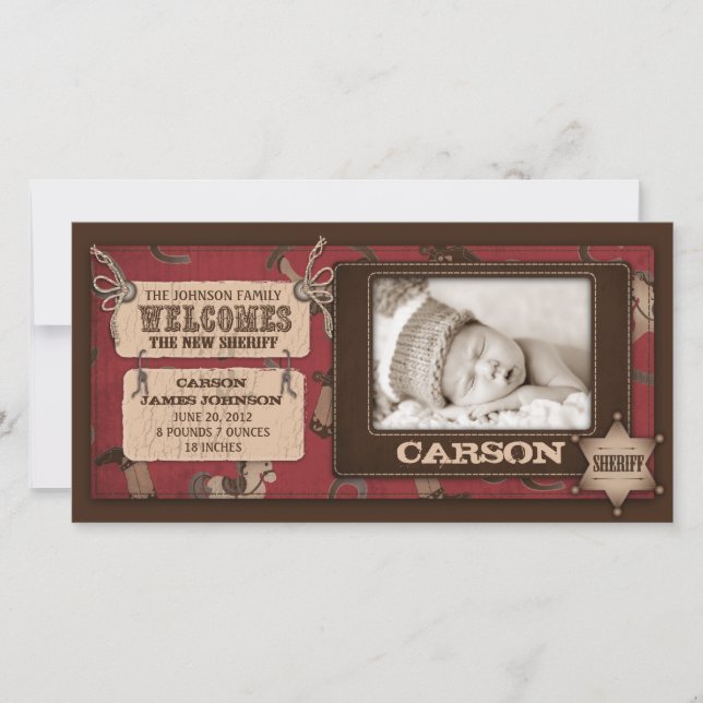 Cowboy Baby Foto Card 2 Ankündigung (Vorderseite)