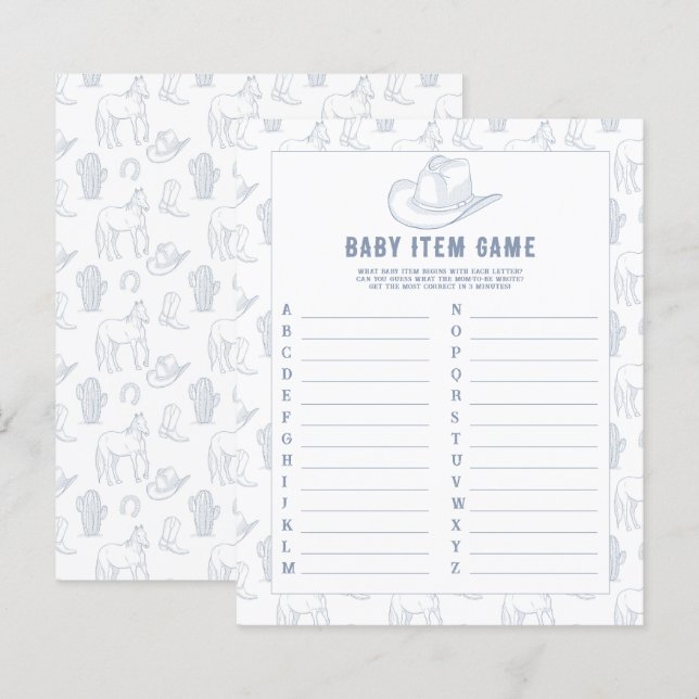 Cowboy - Baby Item Game. Baby Shower Game (Vorne/Hinten)
